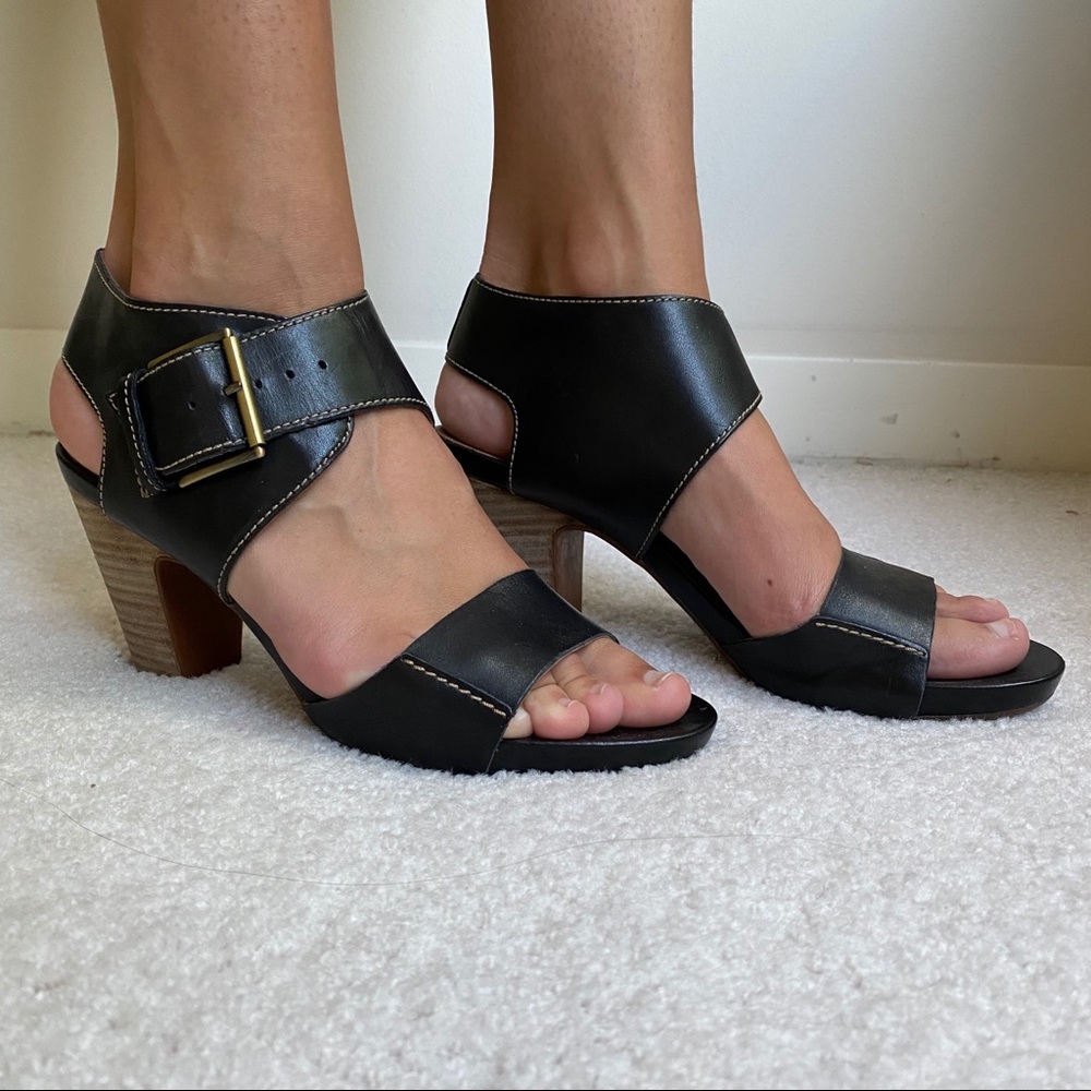 Clarks Black Block Heels with Buckle